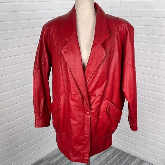 Wilsons Leather Jacket Women Medium Red Relaxed Thinsulate Thermal Retro VTG 90s - Picture 1 of 14